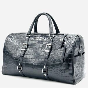 Michael Kors Bedford Travel Weekender Crocodile Embossed Leather Bag Black